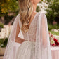 Ladivine CD852W Timeless A-Line Layered Tulle Long Sleeve Drape Wedding Gown