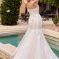 Vestido Largo Estraple de Sirena Ladivine CD858W con Mangas Removibles