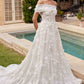 Ladivine CD860W Long Chapel Train Strapless A-Line Bridal Gown Removable Shawl