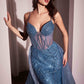 Ladivine CD863 Floor Length Fitted Beaded Tulle Fabric Red Carpet Gown