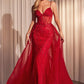 Ladivine CD863 Floor Length Fitted Beaded Tulle Fabric Red Carpet Gown