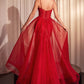 Ladivine CD863 Floor Length Fitted Beaded Tulle Fabric Red Carpet Gown