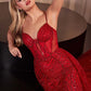 Ladivine CD863 Floor Length Fitted Beaded Tulle Fabric Red Carpet Gown