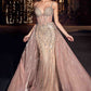 Ladivine CD863 Floor Length Fitted Beaded Tulle Fabric Red Carpet Gown