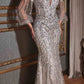 Ladivine CD864 Long Bishop Sheer Sleeve V-Neckline Embellished Gown