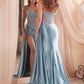 OFERTA ESPECIAL - Vestido largo de noche plateado Ladivine CD868 glamuroso con detalles de encaje y banda lateral (Talla 2)