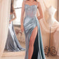 OFERTA ESPECIAL - Vestido largo de noche plateado Ladivine CD868 glamuroso con detalles de encaje y banda lateral (Talla 2)