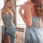 OFERTA ESPECIAL - Vestido largo de noche plateado Ladivine CD868 glamuroso con detalles de encaje y banda lateral (Talla 2)