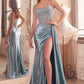 OFERTA ESPECIAL - Vestido largo de noche plateado Ladivine CD868 glamuroso con detalles de encaje y banda lateral (Talla 2)