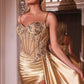 OFERTA ESPECIAL - Vestido largo de noche plateado Ladivine CD868 glamuroso con detalles de encaje y banda lateral (Talla 2)