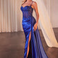 OFERTA ESPECIAL - Vestido largo de noche plateado Ladivine CD868 glamuroso con detalles de encaje y banda lateral (Talla 2)