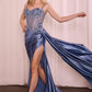 OFERTA ESPECIAL - Vestido largo de noche plateado Ladivine CD868 glamuroso con detalles de encaje y banda lateral (Talla 2)