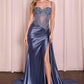 OFERTA ESPECIAL - Vestido largo de noche plateado Ladivine CD868 glamuroso con detalles de encaje y banda lateral (Talla 2)