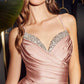 Cinderella Divine CD888 Long Embellished Bust Stretch Satin Fitted Dress with Slit