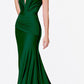 Cinderella Divine CD912 Fitted Jersey Gown Ruched Waistline Pleated Deep V-Neckline