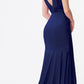 Cinderella Divine CD912 Fitted Jersey Gown Ruched Waistline Pleated Deep V-Neckline