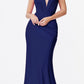 Cinderella Divine CD912 Fitted Jersey Gown Ruched Waistline Pleated Deep V-Neckline