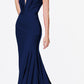 Cinderella Divine CD912 Fitted Jersey Gown Ruched Waistline Pleated Deep V-Neckline