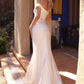 Cinderella Divine CD929 Fitted Off The Shoulder Bridal Gown Floral Lace Applique