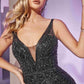 Ladivine CD935 Fitted Mermaid Gown Geometric Beaded Embellishment