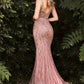 Ladivine CD935 Fitted Mermaid Gown Geometric Beaded Embellishment
