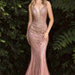 Ladivine CD935 Fitted Mermaid Gown Geometric Beaded Embellishment