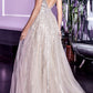 Cinderella Divine CD940 Stunning A-Line Ball Gown Glitter Tulle Long V-back