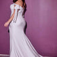 Cinderella Divine CD944WC Long Stretch Satin Gown Off The Shoulder Tie Sleeve