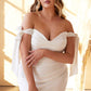 Cinderella Divine CD944WC Long Stretch Satin Gown Off The Shoulder Tie Sleeve