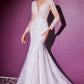 Cinderella Divine CD951W Lace Mermaid Gown With Long Illusion Sleeves