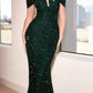 Cinderella Divine CD975 Long Off The Shoulder Sequin Mermaid Gown