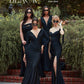 Cinderella Divine CD912 Fitted Jersey Gown Ruched Waistline Pleated Deep V-Neckline