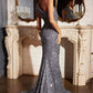 Cinderella Divine CD980 Long Off the One Shoulder Sequins Gown