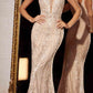 Cinderella Divine CD981 Long Pastel Column Beaded Lace Dress