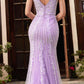 Cinderella Divine CD981 Long Pastel Column Beaded Lace Dress