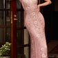 Cinderella Divine CD981 Long Pastel Column Beaded Lace Dress