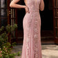 Cinderella Divine CD981 Long Pastel Column Beaded Lace Dress