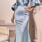 Cinderella Divine CD983 Long Fitted Satin Gown with Puff Sleeve