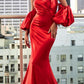 Cinderella Divine CD983 Long Fitted Satin Gown with Puff Sleeve