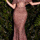 Cinderella Divine CD985 Off the Shoulder Sequins Gown