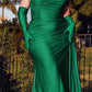 Cinderella Divine CD988 Vestido largo ajustado brillante con hombros descubiertos y guantes a juego