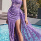 Vestido largo sin tirantes Ladivine CD998 con apliques de mariposa y abertura