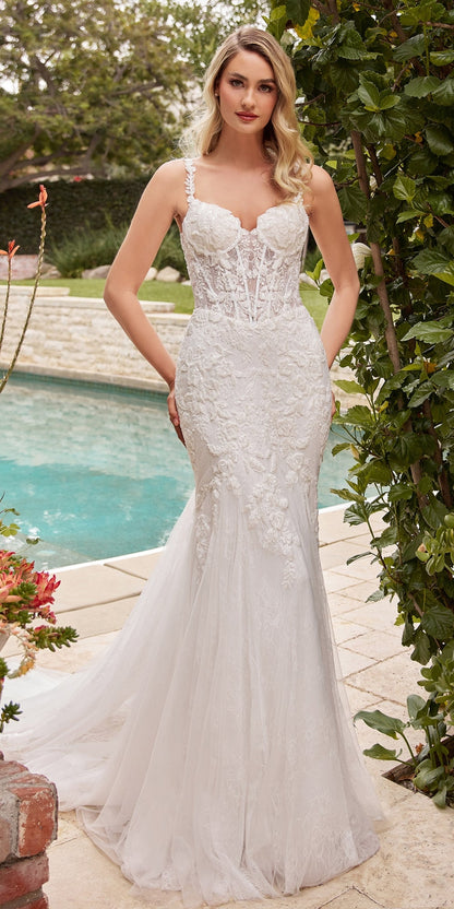 Vestido de novia de sirena Ladivine CDS432W de tul ligero sobre encaje Chantilly