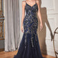 Cinderella Divine CDS438 Long Beaded Mermaid Gown Removable Short Sleeve Capelet