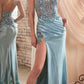 Cinderella Divine CDS439 Ultra Sleek Glitter Satin Boned Bodice Long Formal Gown