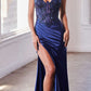Cinderella Divine CDS439 Ultra Sleek Glitter Satin Boned Bodice Long Formal Gown
