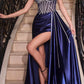 Cinderella Divine CDS440 Floor Length Stretch Satin Sheer Bodice Sexy Gown