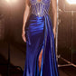 Cinderella Divine CDS440 Floor Length Stretch Satin Sheer Bodice Sexy Gown