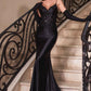 Ladivine CDS450 Long Fitted Lace Applique Bodice Sheer Bodice Gown