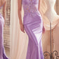 Ladivine CDS450 Long Fitted Lace Applique Bodice Sheer Bodice Gown